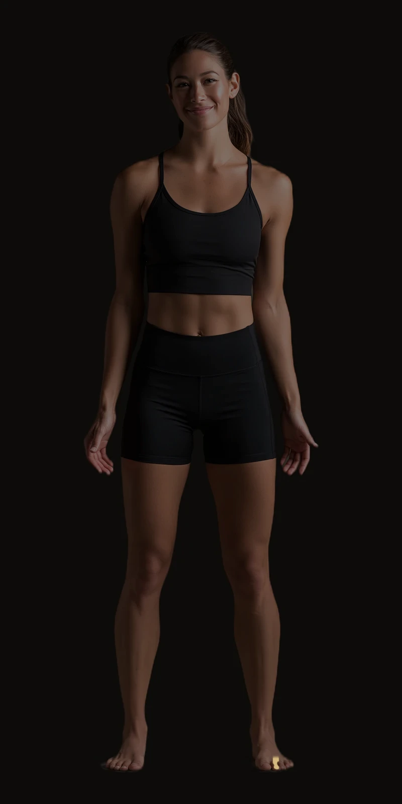 Standing figure, front view. The same toe on the top of the foot.