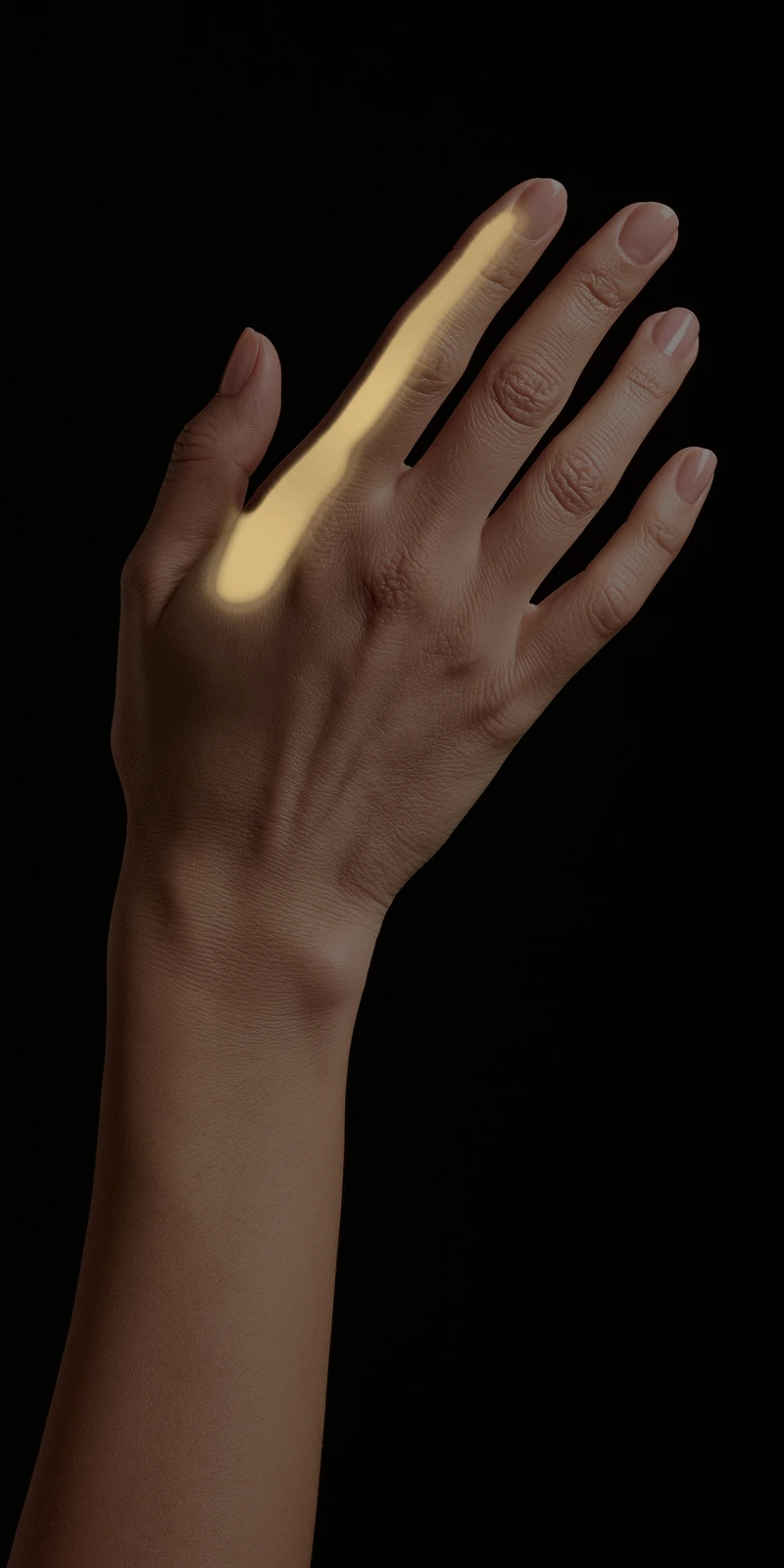 Referral pattern of the interossei of the hand on a back-of-hand close-up
